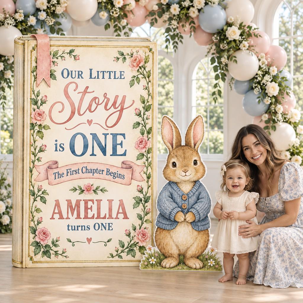 Cream Rose Storybook Bunny Birthday Set