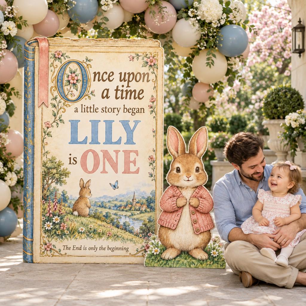 Cream Rose Storybook Bunny Birthday Set