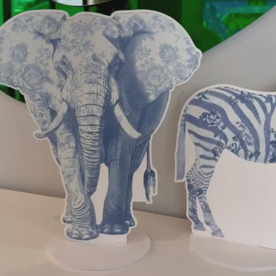 Blue Toile Safari Animals Double-Sided Table Centerpieces Set 5, Jungle Baby Shower, Nursery Decor, Table Decor, Birthday Decorations