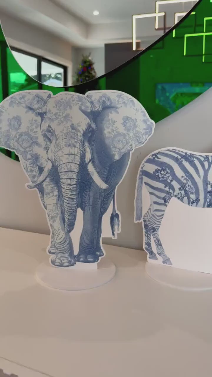 Blue Toile Safari Animals Double-Sided Table Centerpieces Set 5, Jungle Baby Shower, Nursery Decor, Table Decor, Birthday Decorations