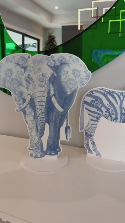 Blue Toile Safari Animals Double-Sided Table Centerpieces Set 5, Jungle Baby Shower, Nursery Decor, Table Decor, Birthday Decorations