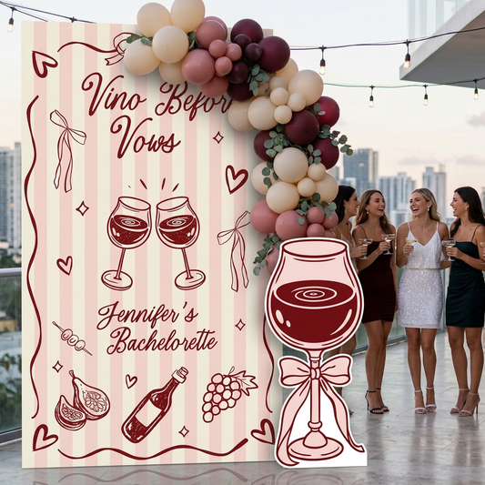 Vino Before Vows Bachelorette Party Backdrop Set - display 1