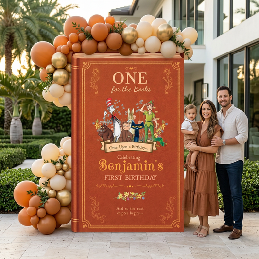 One for the Books Storybook Backdrop (Crimson Tale), First Birthday, Giant Book Cutout, Personalized First Birthday Sign, Book Themed Party Decor