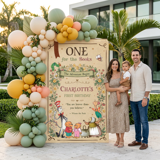 One for the Books Storybook Backdrop (Botanical Garden), First Birthday, Giant Book Cutout, Personalized First Birthday Sign, Book Themed Party Decor