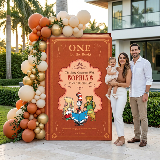One for the Books Storybook Backdrop (Rust Ornate), First Birthday, Giant Book Cutout, Personalized First Birthday Sign, Book Themed Party Decor