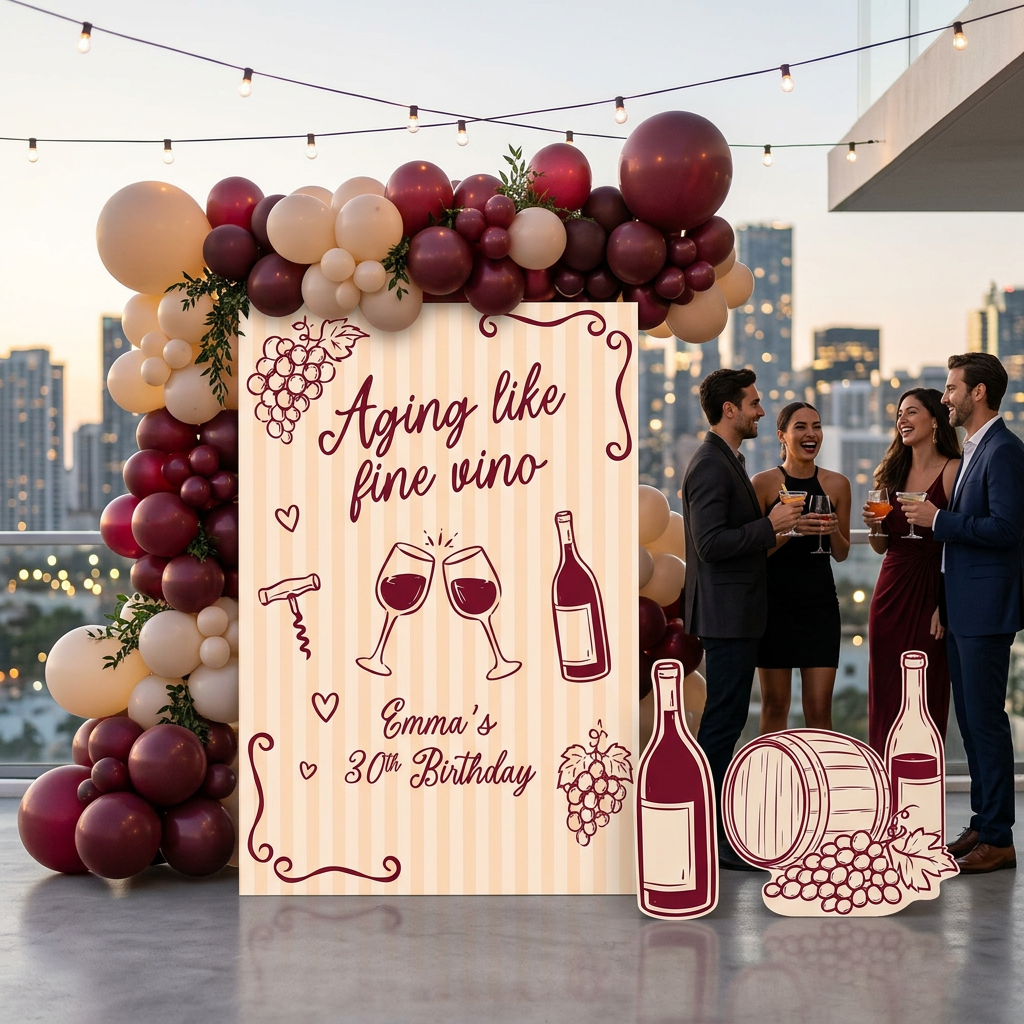 Aging Like Fine Vino Birthday Party Backdrop Set - display 1