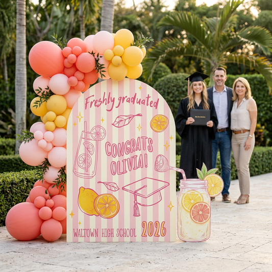 Freshly Graduated Lemonade Graduation Party Backdrop Set - display 1