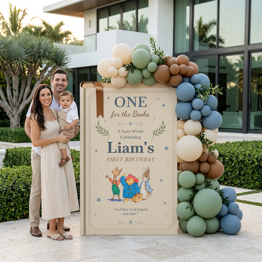 One for the Books Storybook Backdrop (Sky Blue Classics), First Birthday, Giant Book Cutout, Personalized First Birthday Sign, Book Themed Party Decor