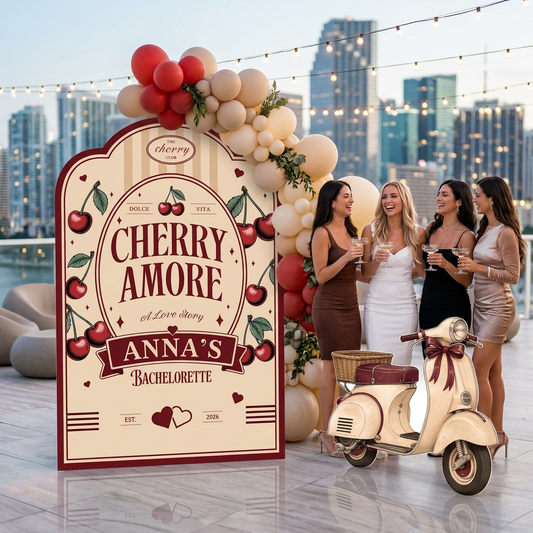 Cherry Amore Bachelorette Party Backdrop Set - display 1