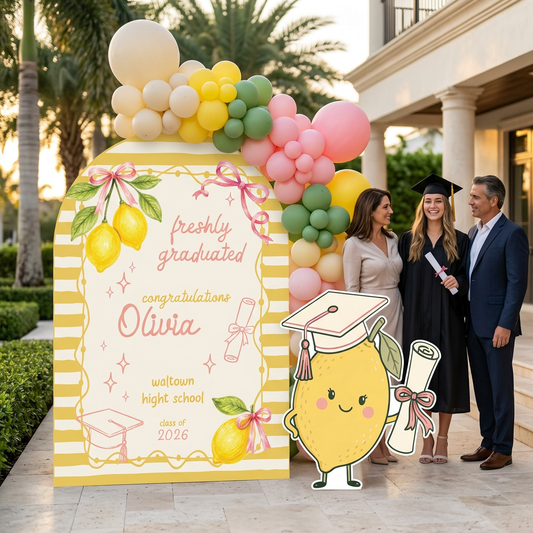 Freshly Graduated Lemon Graduation Party Backdrop Set - display 1