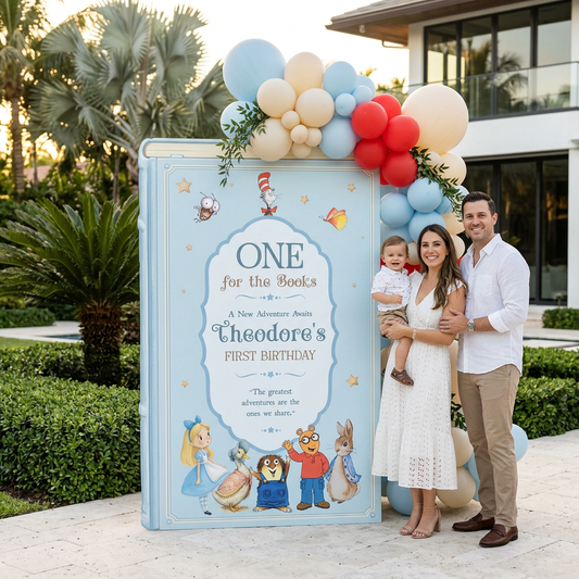 One for the Books Storybook Backdrop (Royal Blue Frame), First Birthday, Giant Book Cutout, Personalized First Birthday Sign, Book Themed Party Decor