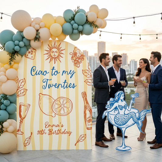 Ciao to My Twenties Birthday Party Backdrop Set - display 1