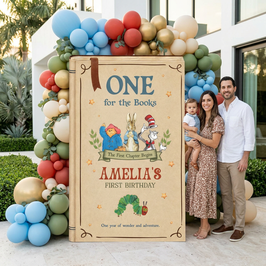 One for the Books Storybook Backdrop (Kraft Adventure), First Birthday, Giant Book Cutout, Personalized First Birthday Sign, Book Themed Party Decor