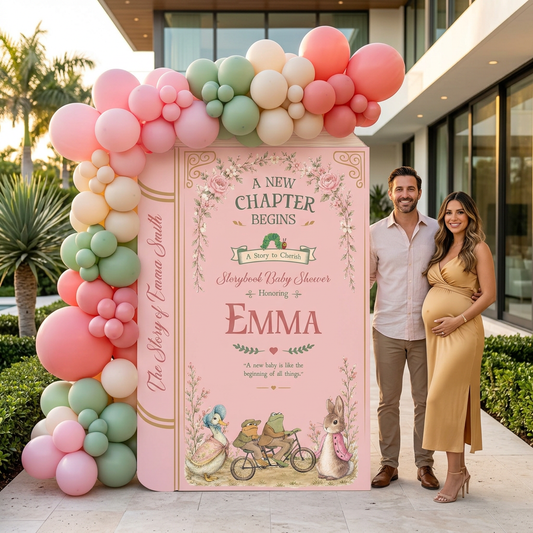 A New Chapter Begins Storybook Backdrop (Sage & Rose), Baby Shower, Giant Book Cutout, Personalized Baby Shower Sign, Book Themed Party Decor