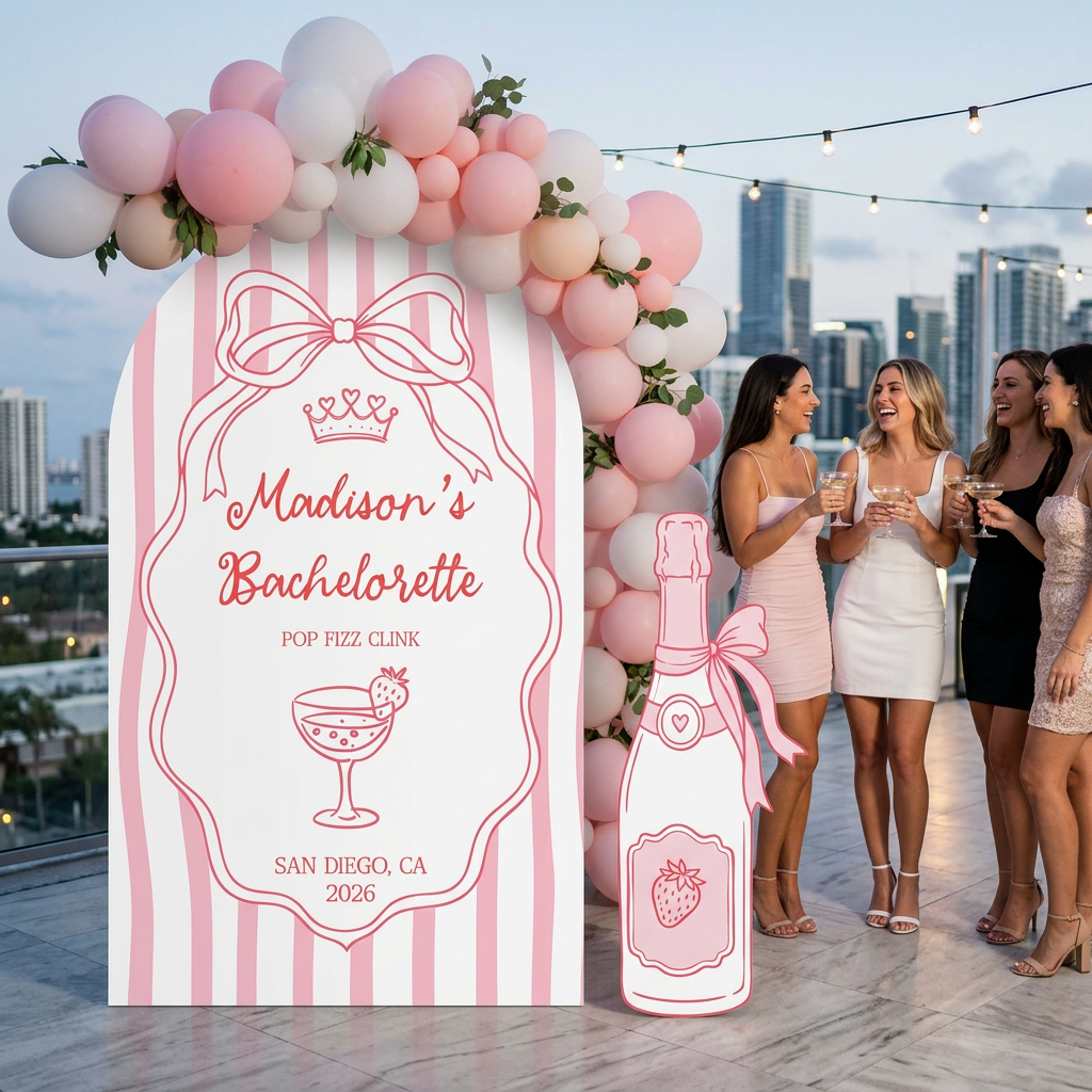 Pop Fizz Clink Bachelorette Party Backdrop Set - display 1