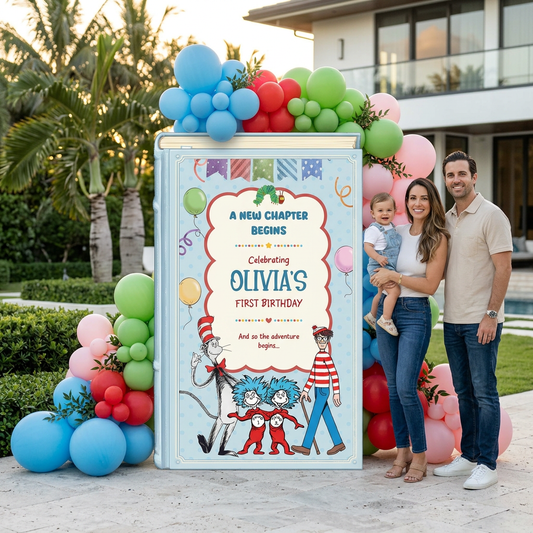 One for the Books Storybook Backdrop (Polka Dot Party), First Birthday, Giant Book Cutout, Personalized First Birthday Sign, Book Themed Party Decor