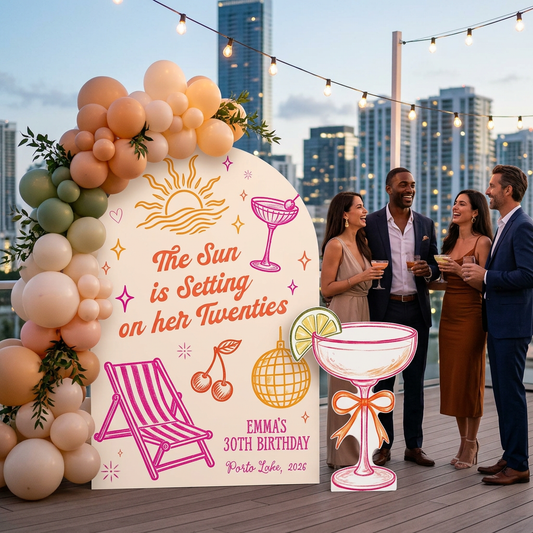 Sun Is Setting on Her Twenties Birthday Backdrop Set - display 1