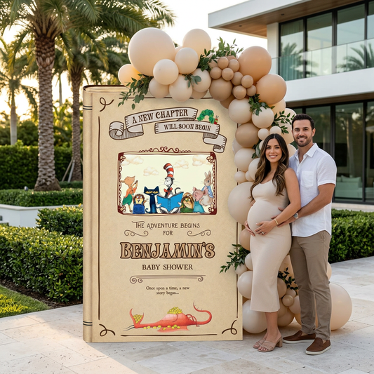A New Chapter Begins Storybook Backdrop (Kraft Dragons), Baby Shower, Giant Book Cutout, Personalized Baby Shower Sign, Book Themed Party Decor