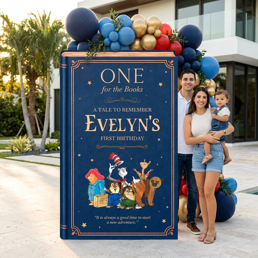 One for the Books Storybook Backdrop (Navy Storyteller), First Birthday, Giant Book Cutout, Personalized First Birthday Sign, Book Themed Party Decor