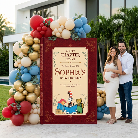 A New Chapter Begins Storybook Backdrop (Burgundy Chapter), Baby Shower, Giant Book Cutout, Personalized Baby Shower Sign, Book Themed Party Decor
