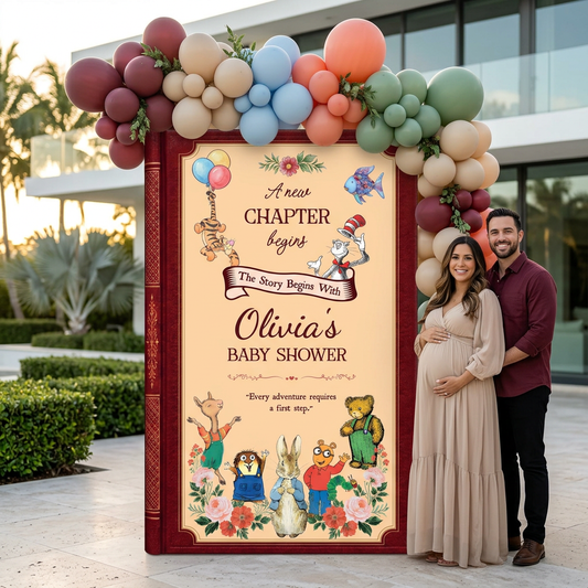 A New Chapter Begins Storybook Backdrop (Buttercream Chapter), Baby Shower, Giant Book Cutout, Personalized Baby Shower Sign, Book Themed Party Decor