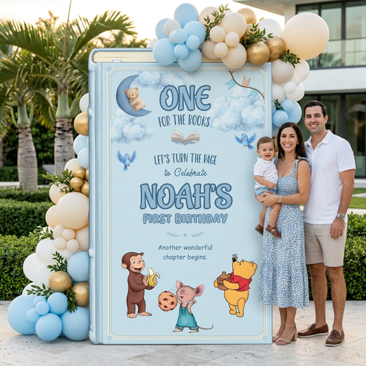 One for the Books Storybook Backdrop (Moonlit Clouds), First Birthday, Giant Book Cutout, Personalized First Birthday Sign, Book Themed Party Decor