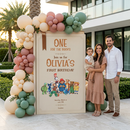 One for the Books Storybook Backdrop (Ivory Classics), First Birthday, Giant Book Cutout, Personalized First Birthday Sign, Book Themed Party Decor