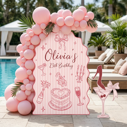 Coquette Birthday Party Backdrop Set with Martini Cutout - display 2