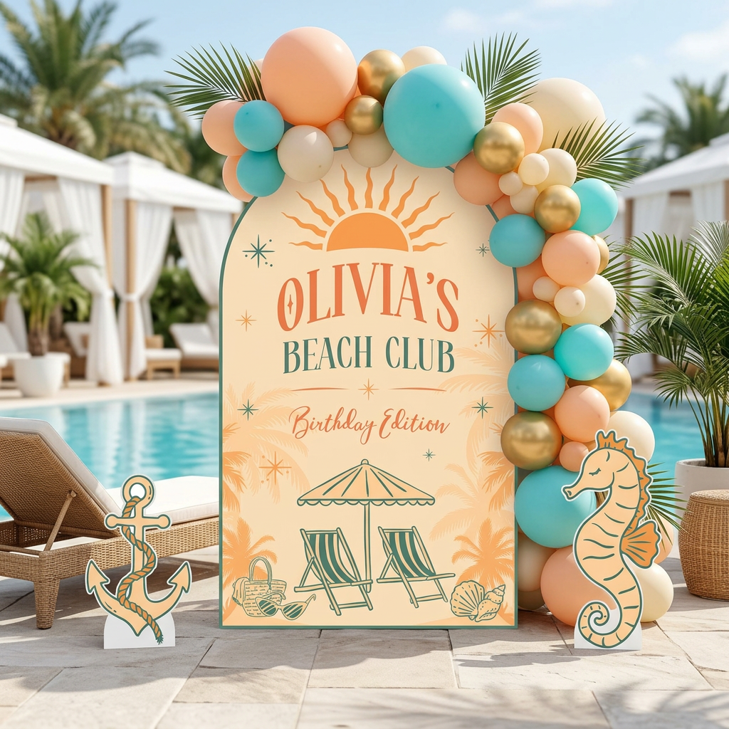 Beach Club Birthday Party Arch Sign Set - display 2