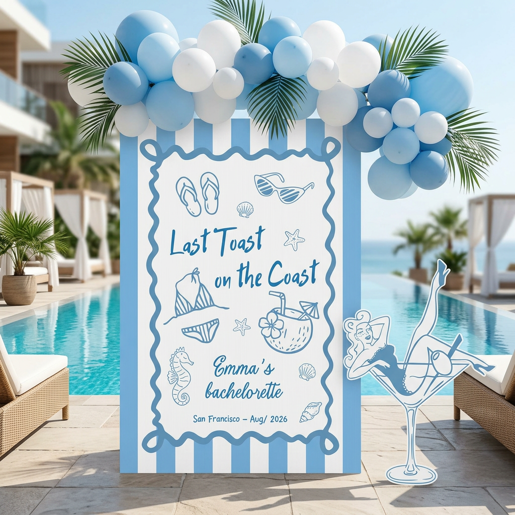 Last Toast on the Coast Bachelorette Backdrop Set - display 2