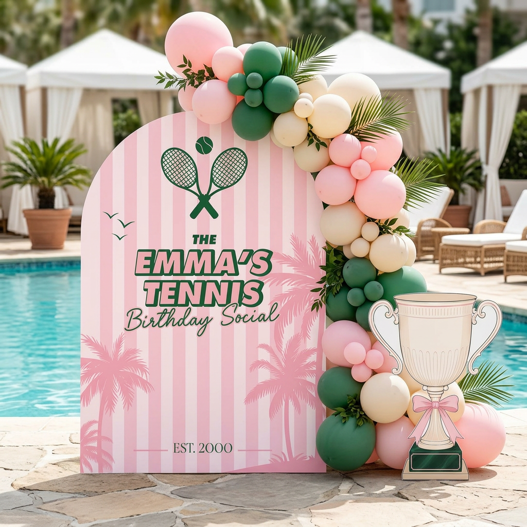 Tennis Birthday Social Personalized Arch Sign Set - display 2
