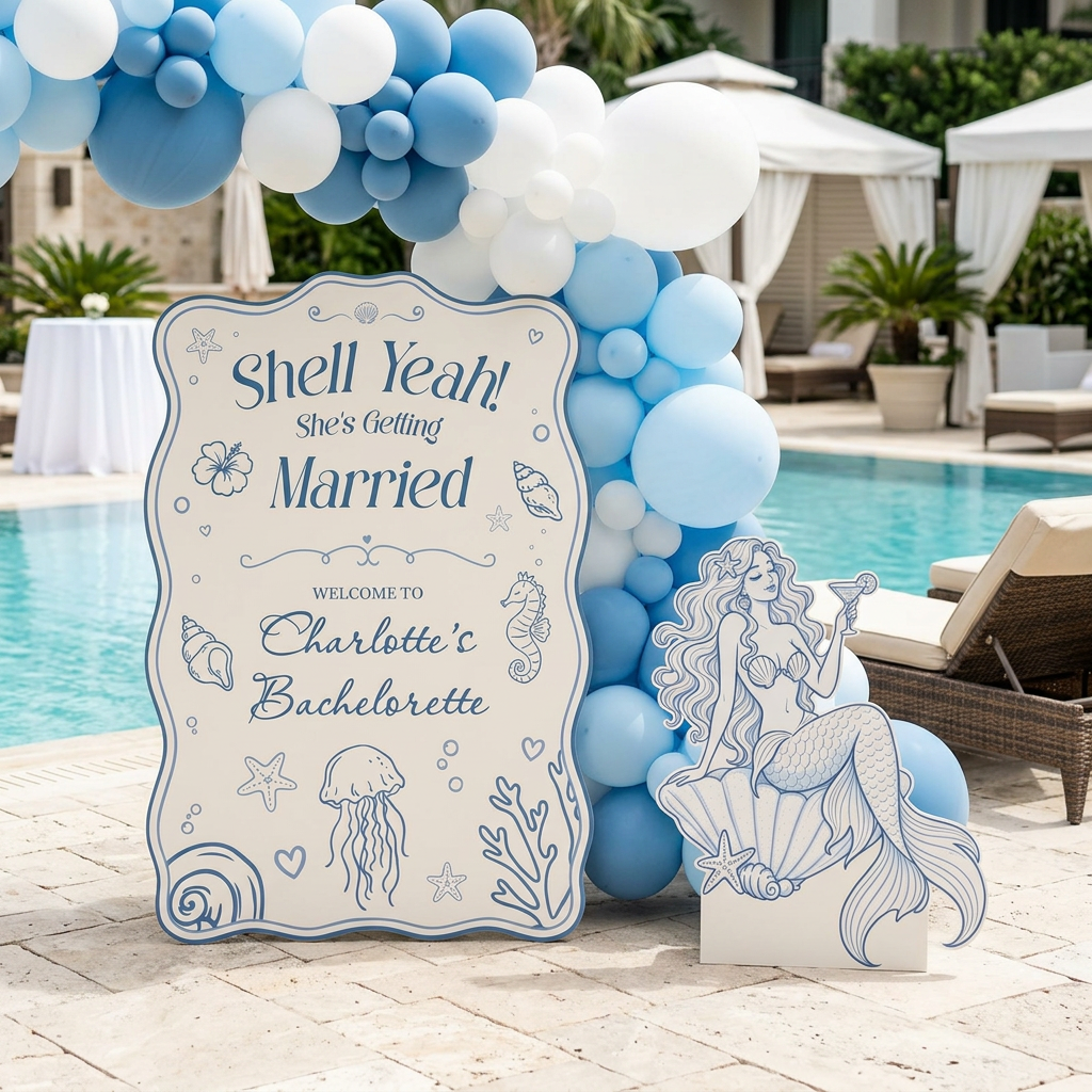 Shell Yeah Mermaid Bachelorette Party Sign Set - display 2