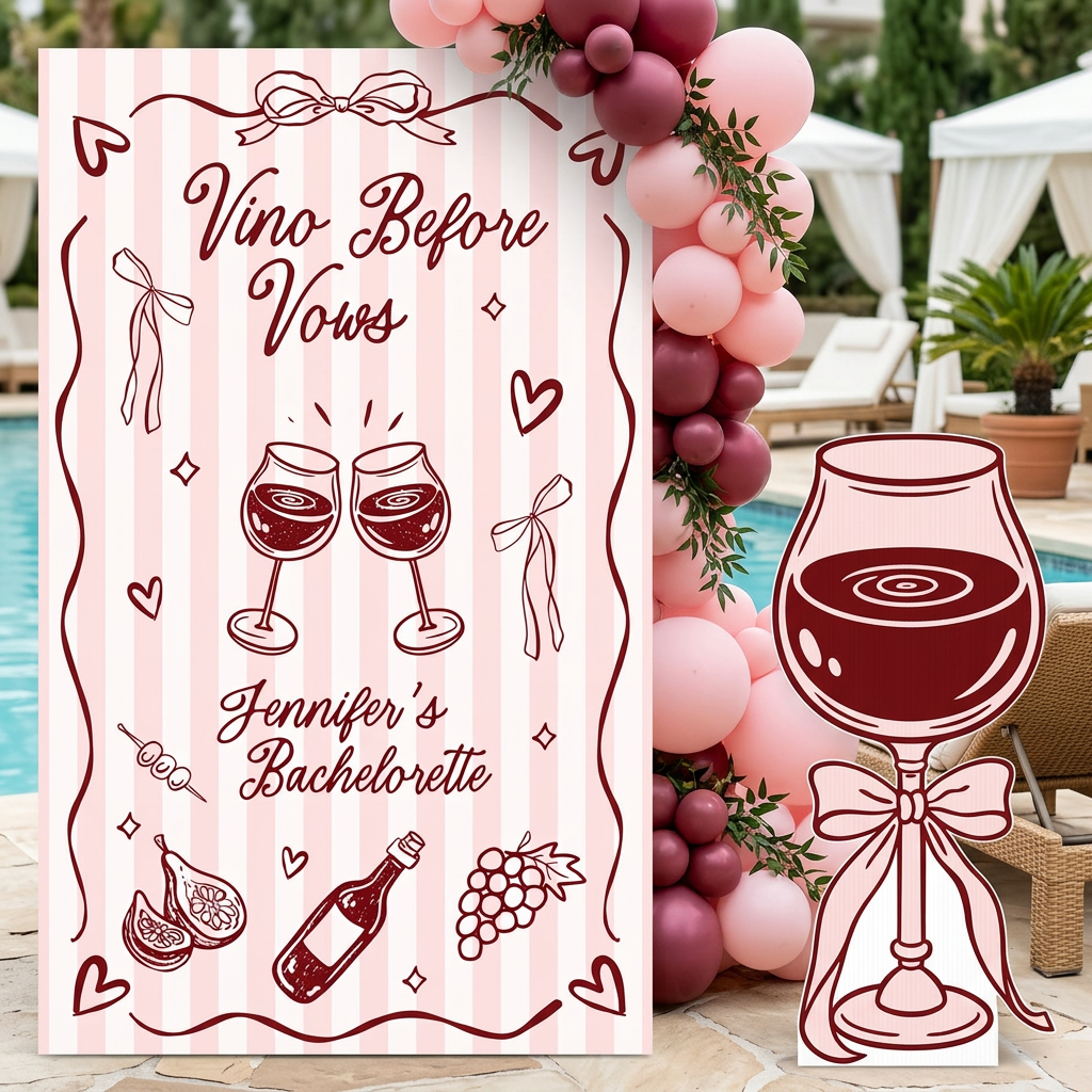 Vino Before Vows Bachelorette Party Backdrop Set - display 2