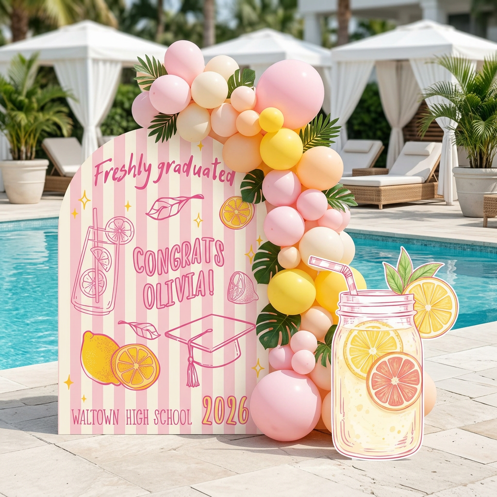 Freshly Graduated Lemonade Graduation Party Backdrop Set - display 2