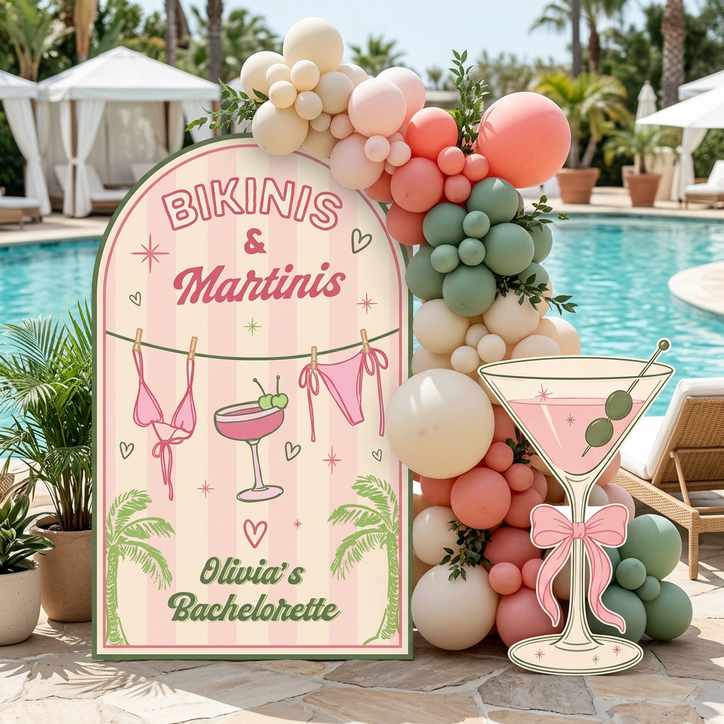 Bikinis and Martinis Bachelorette Party Backdrop Set - display 2