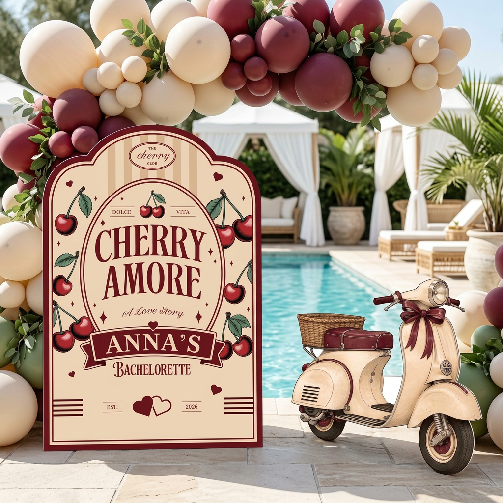 Cherry Amore Bachelorette Party Backdrop Set - display 2