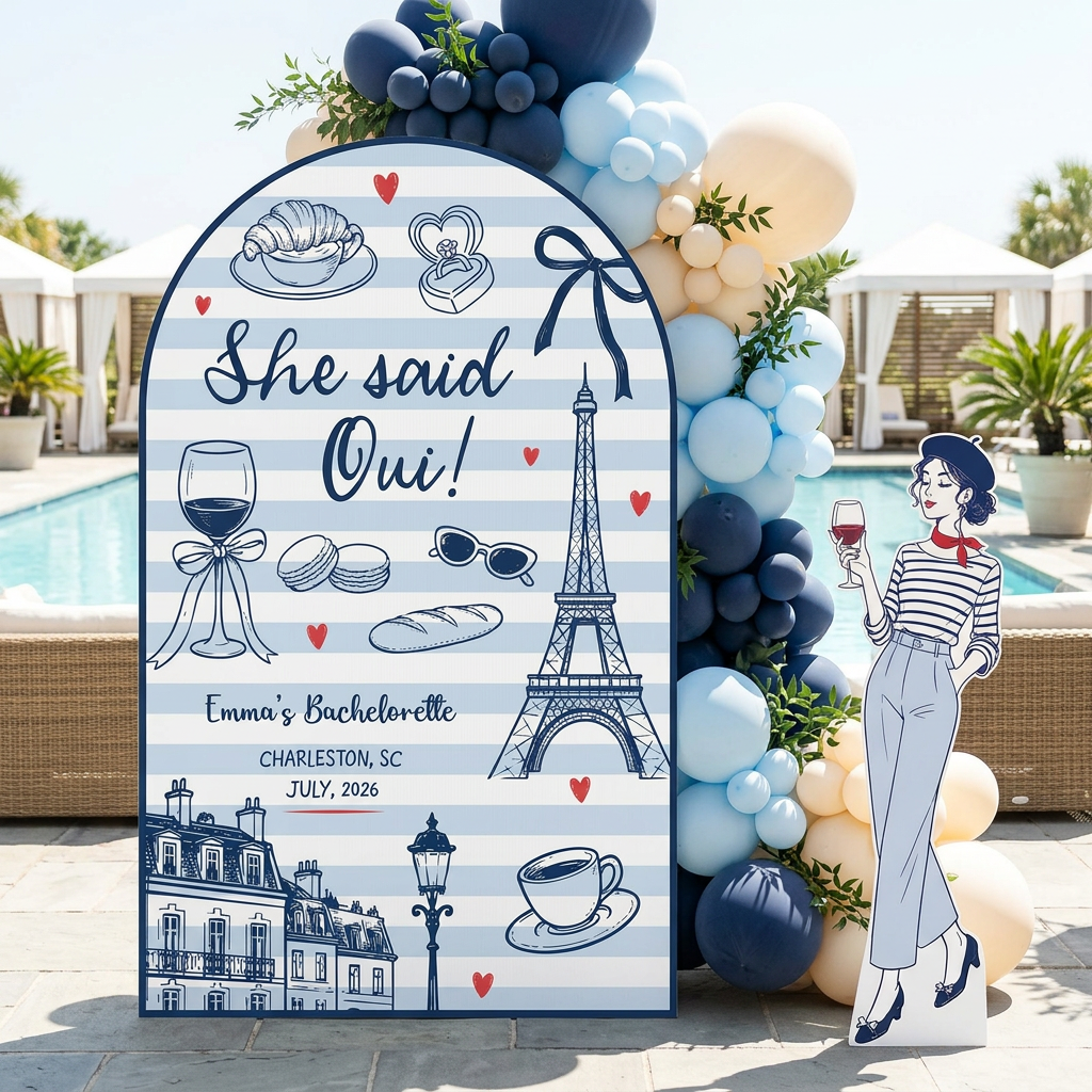 She Said Oui Paris Bachelorette Party Backdrop Set - display 2
