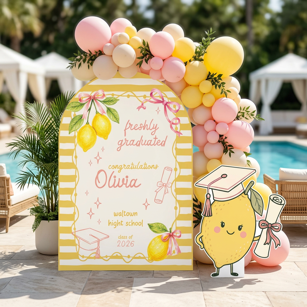 Freshly Graduated Lemon Graduation Party Backdrop Set - display 2