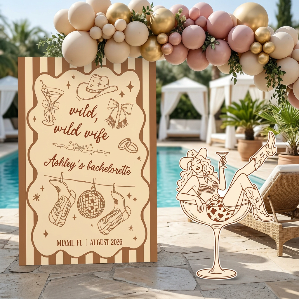 Wild Wild Wife Cowgirl Bachelorette Party Backdrop Set - display 2