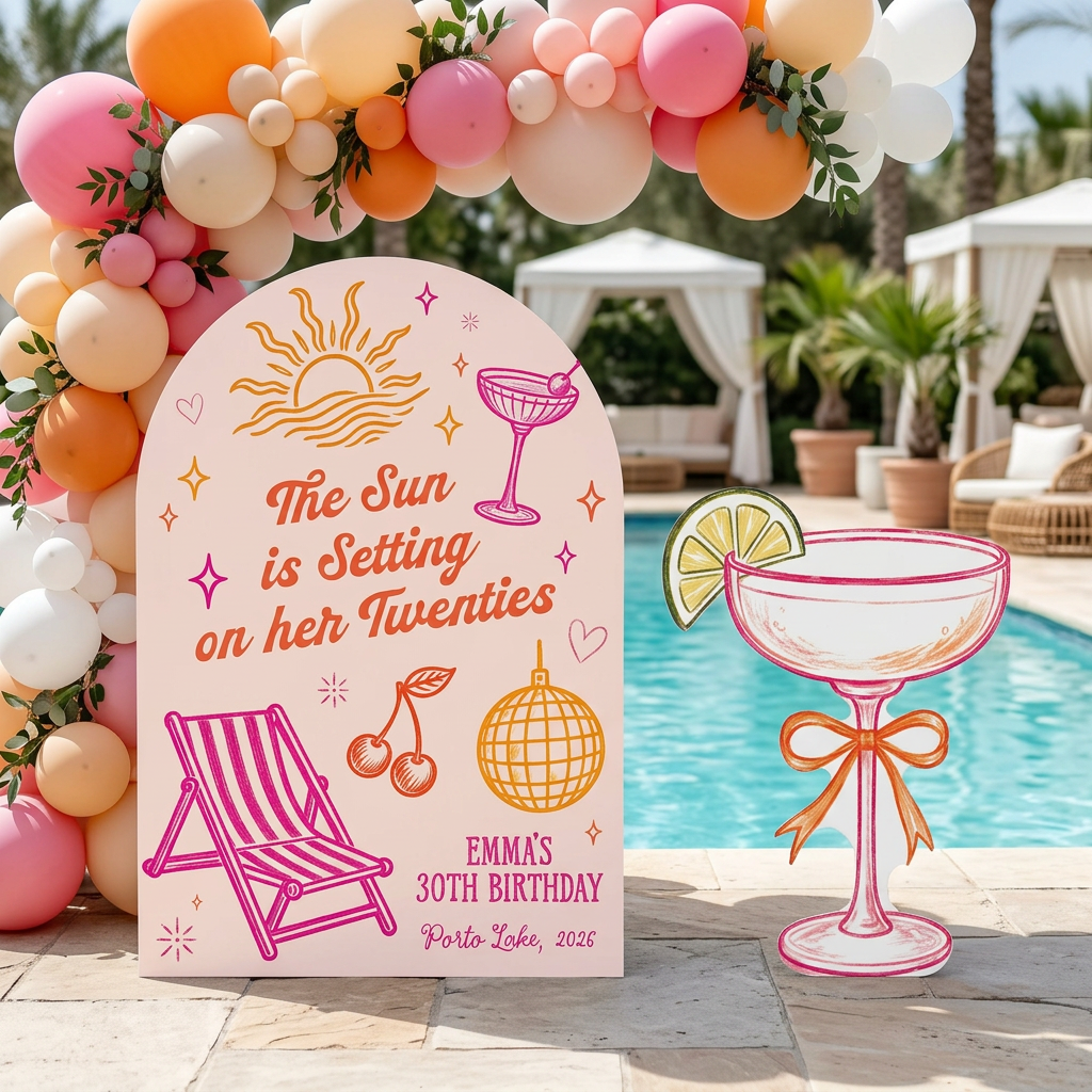 Sun Is Setting on Her Twenties Birthday Backdrop Set - display 2