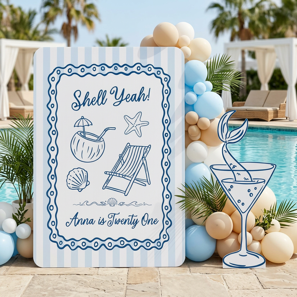 Shell Yeah Beach Birthday Backdrop Set - display 2