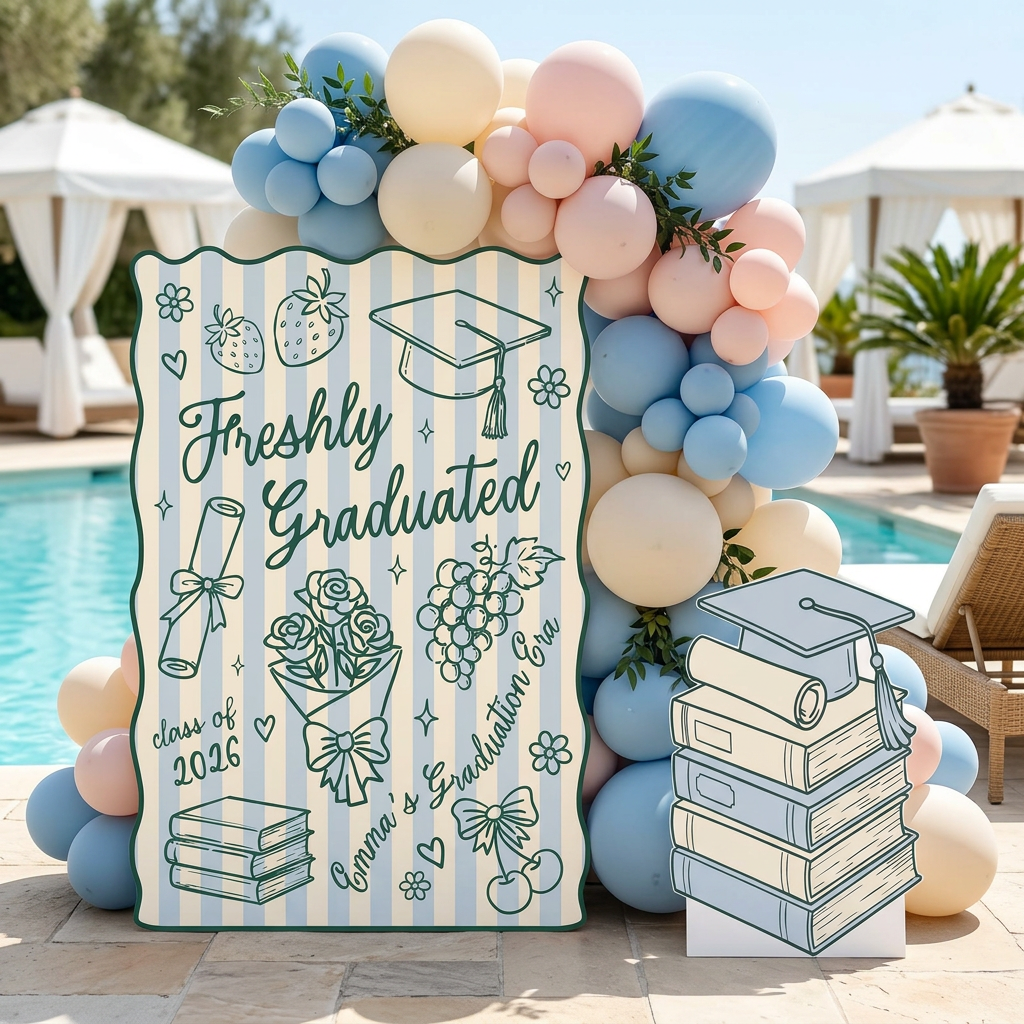 Freshly Graduated Graduation Party Backdrop Set - display 2