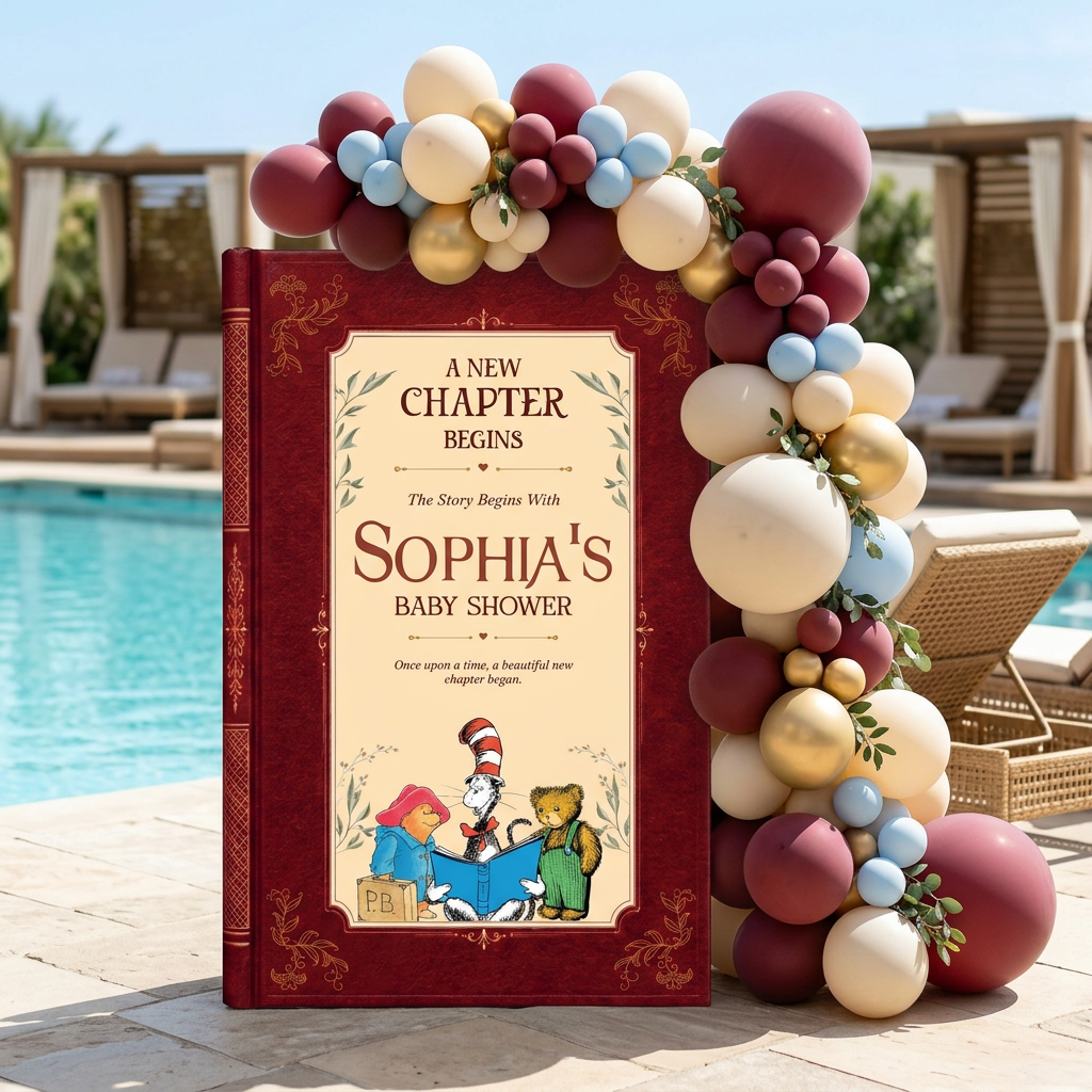 A New Chapter Begins Storybook Backdrop (Burgundy Chapter)