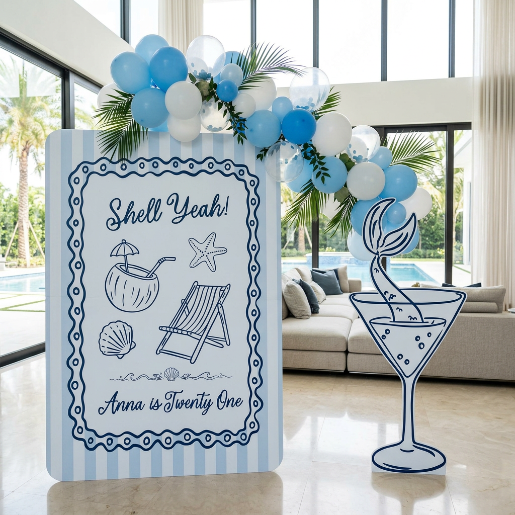 Shell Yeah Beach Birthday Backdrop Set - display 3