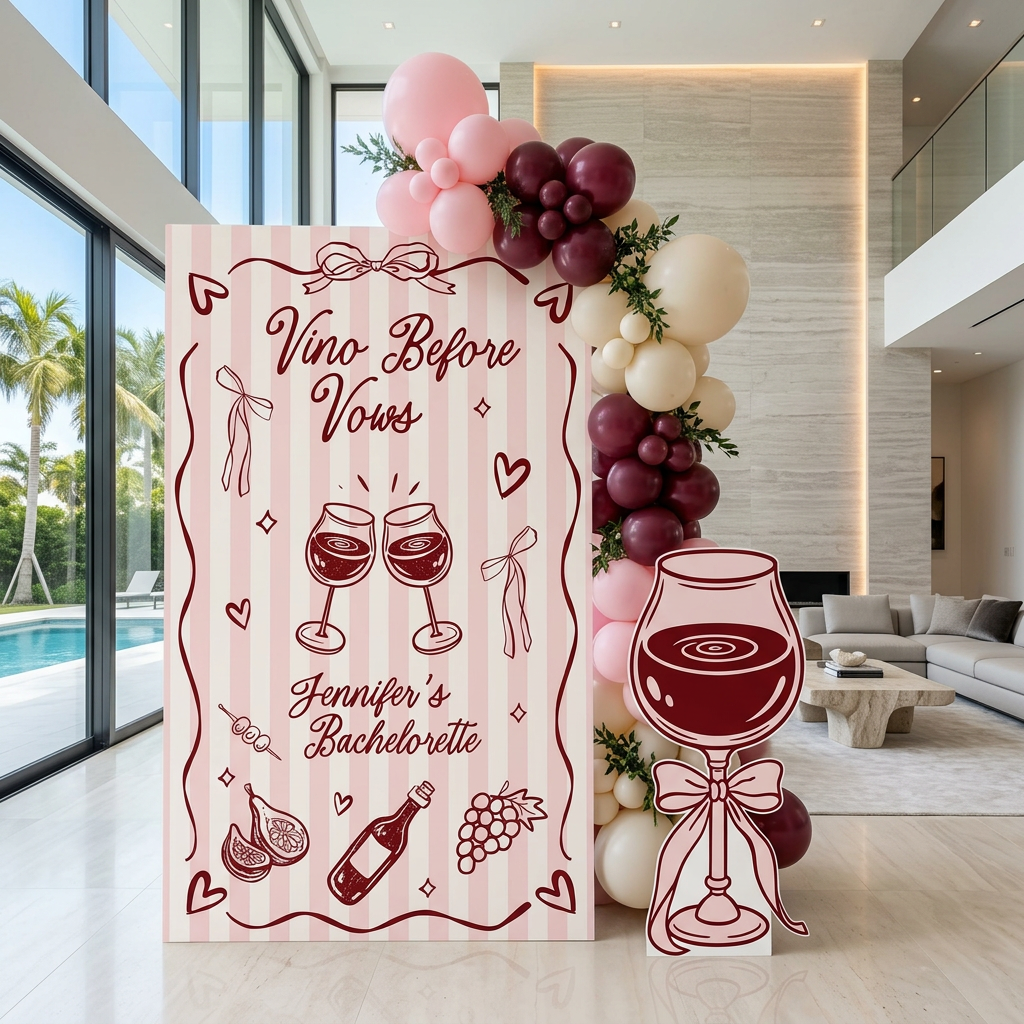 Vino Before Vows Bachelorette Party Backdrop Set - display 3