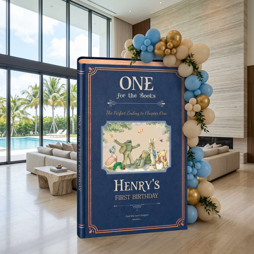One for the Books Storybook Backdrop (Midnight Framed)