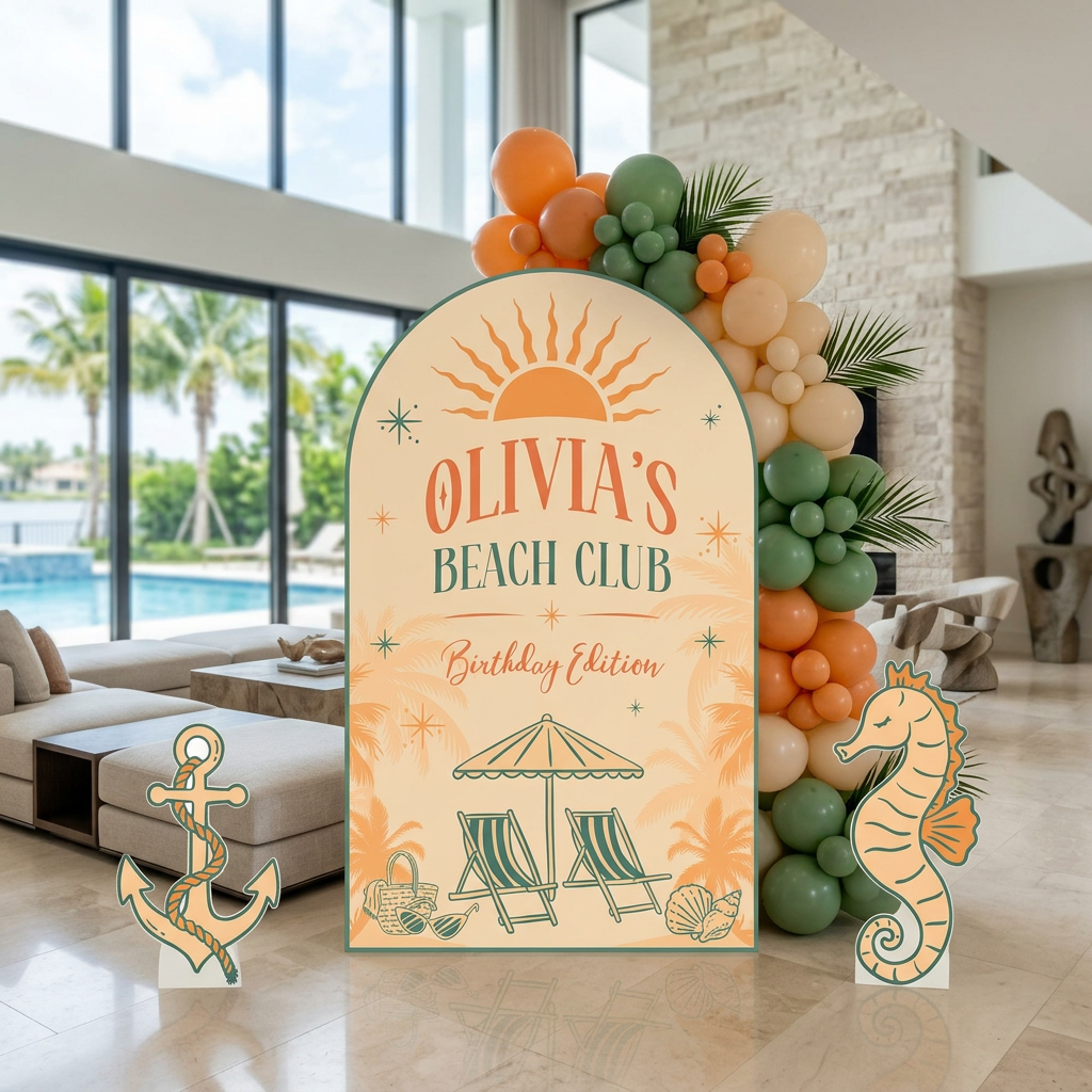 Beach Club Birthday Party Arch Sign Set - display 3