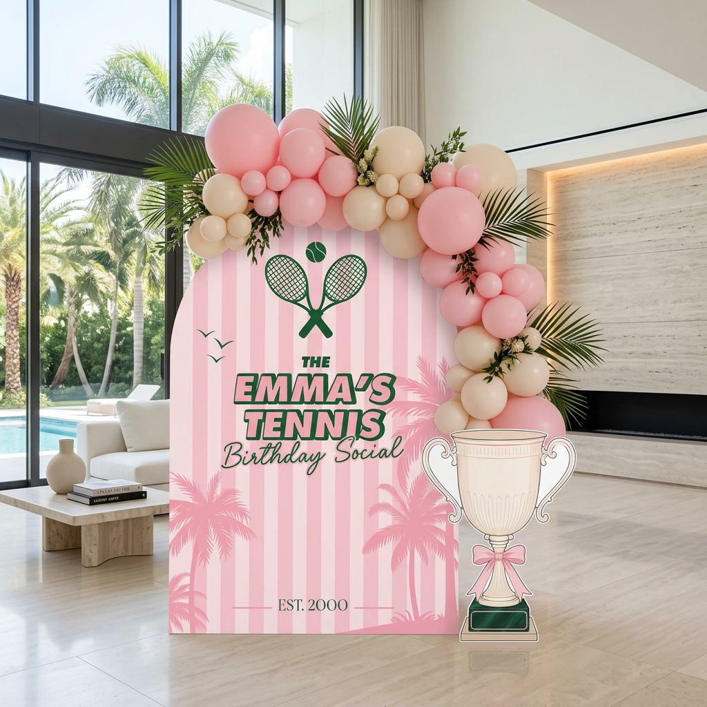 Tennis Birthday Social Personalized Arch Sign Set - display 3