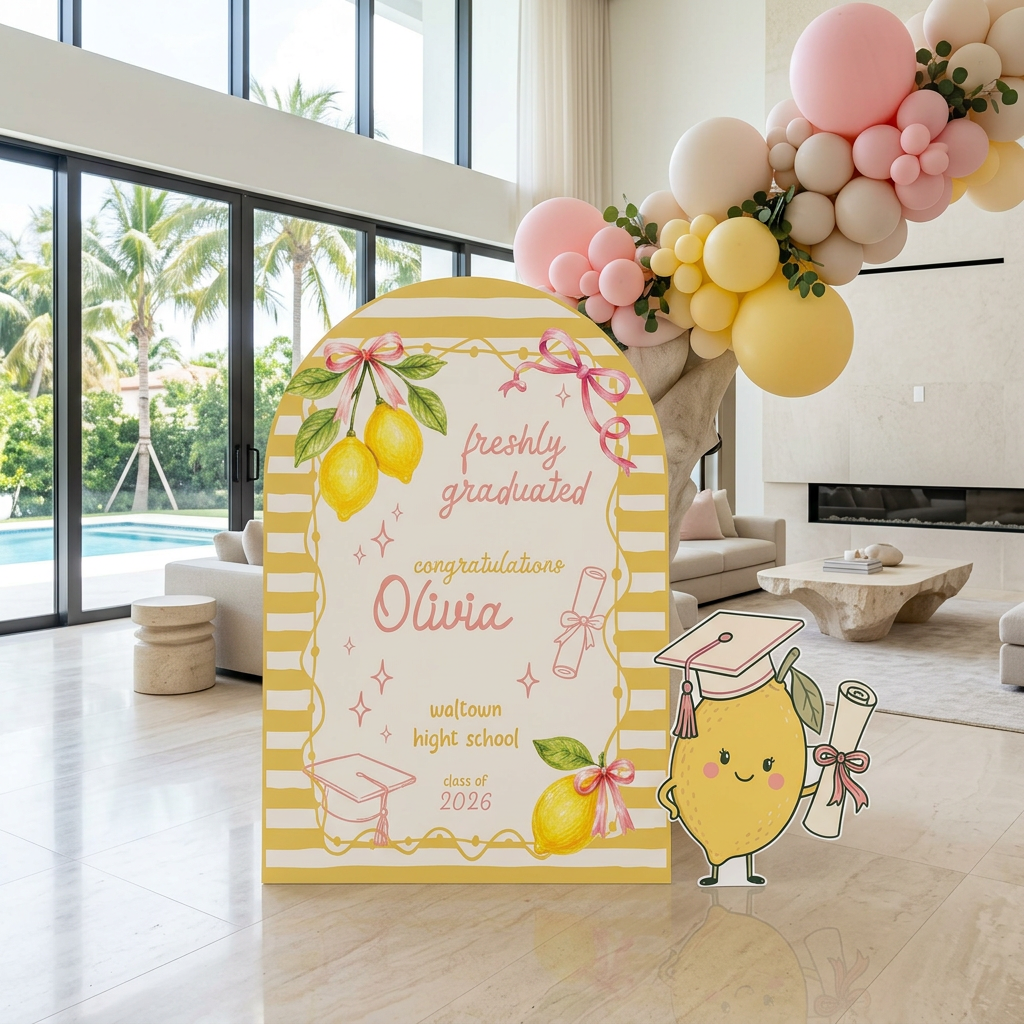 Freshly Graduated Lemon Graduation Party Backdrop Set - display 3