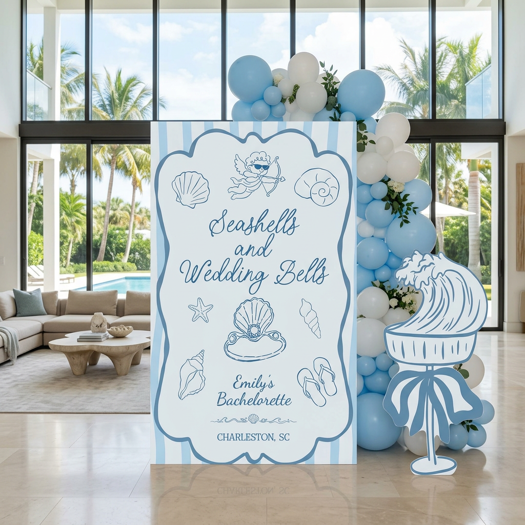 Seashells and Wedding Bells Bachelorette Backdrop Set - display 3